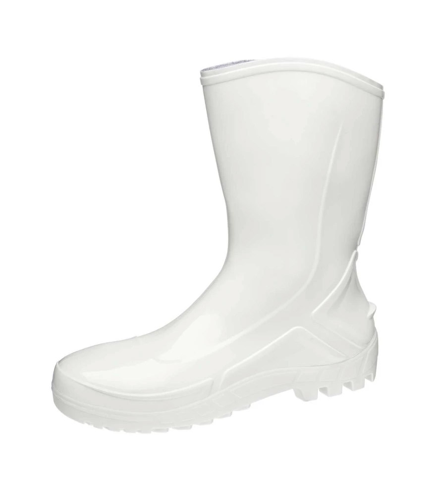 Bota de PVC (policloreto de polivinila) estilo galocha da linha Vucaflex, confeccionada na cor branca. Este calçado é impermeável e de fácil higienização, tem cano médio (25cm), tipo C, classificação II e garante a máxima impermeabilidade.